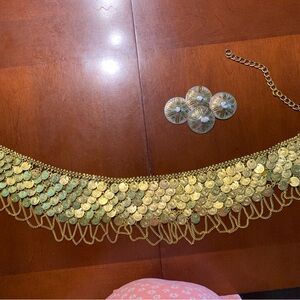 Vibrant Gold BELLYDANCE HIP SCARF WRAP SKIRT PLUS 2 PAIRS OF CYMBALS